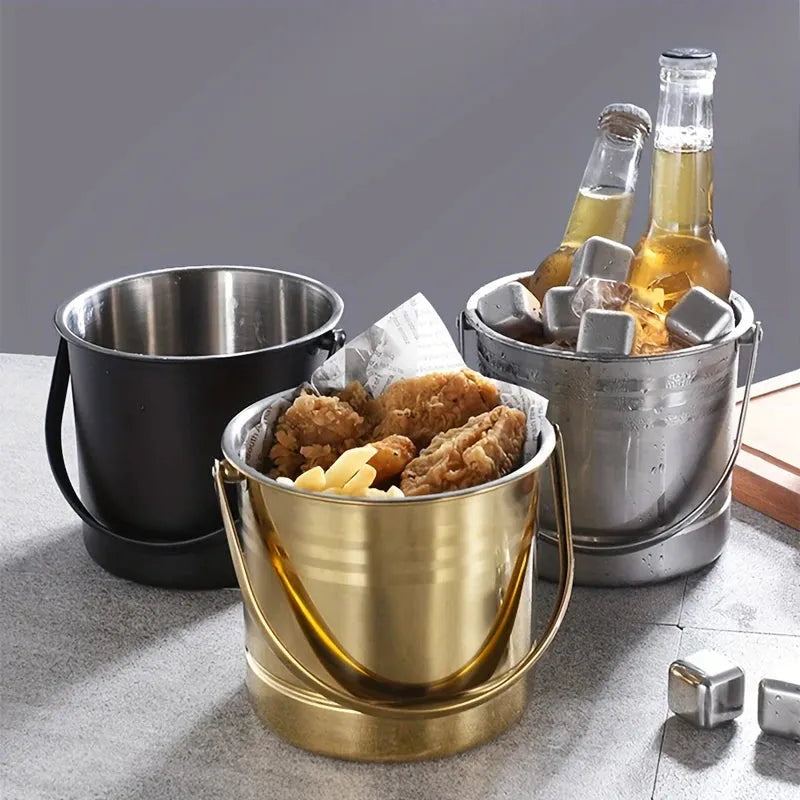 Stainless Steel Wine Beer Cooler Bucket For KTV Bar Kitchen Party Barware Champagne Wine Beer Bucket with Handle