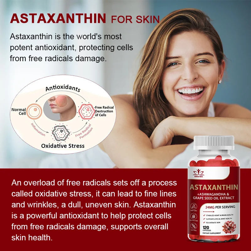 SNGHWE 24mg Astaxanthin Capsules Improves Eye, Joint, Skin Health And Energy Levels-Supports Heart Health, Immune System