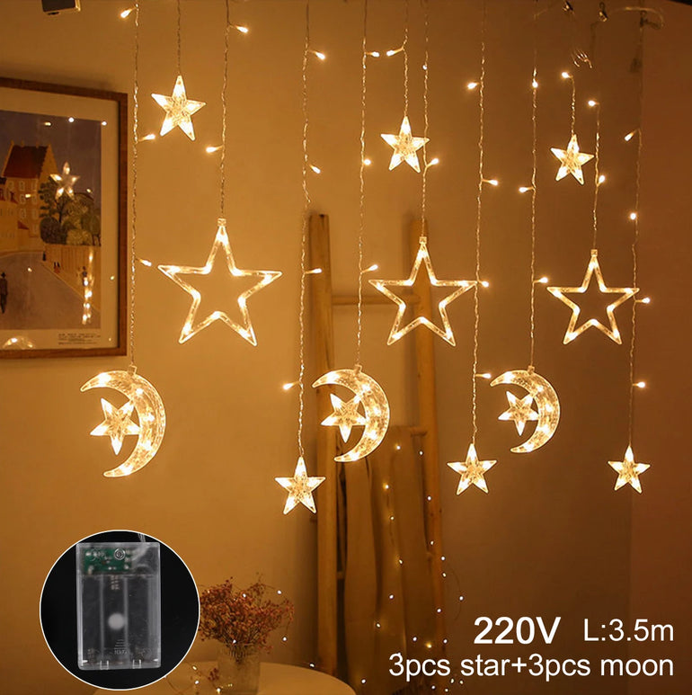 Star Moon Led Curtain Garland String Light EID Mubarak Ramadan Decorations for Home 2023 Islam Muslim Event Party Supplies Decor