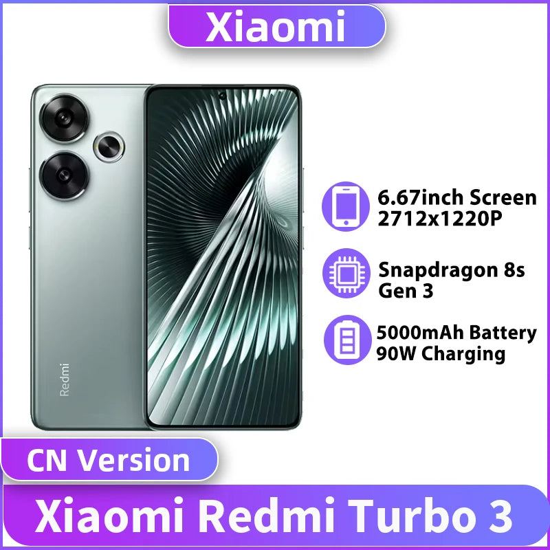 Xiaomi Redmi Turbo 3 NFC Mobile Phone 120Hz 1.5K Screen Snapdragon 8s Gen 3 Octa Core 50MP Camera 5000mAh Battery China Version