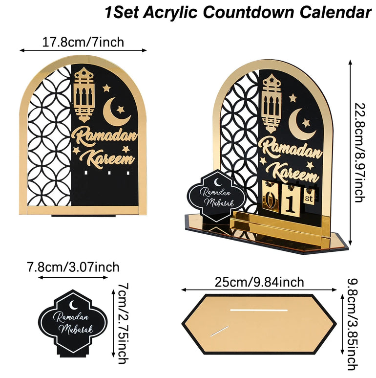 Ramadan Kareem Countdown Calendar Ornament Eid Mubarak Decoration 2025 For Home Muslim Islamic Festival Eid Al-Fitr Party Favors