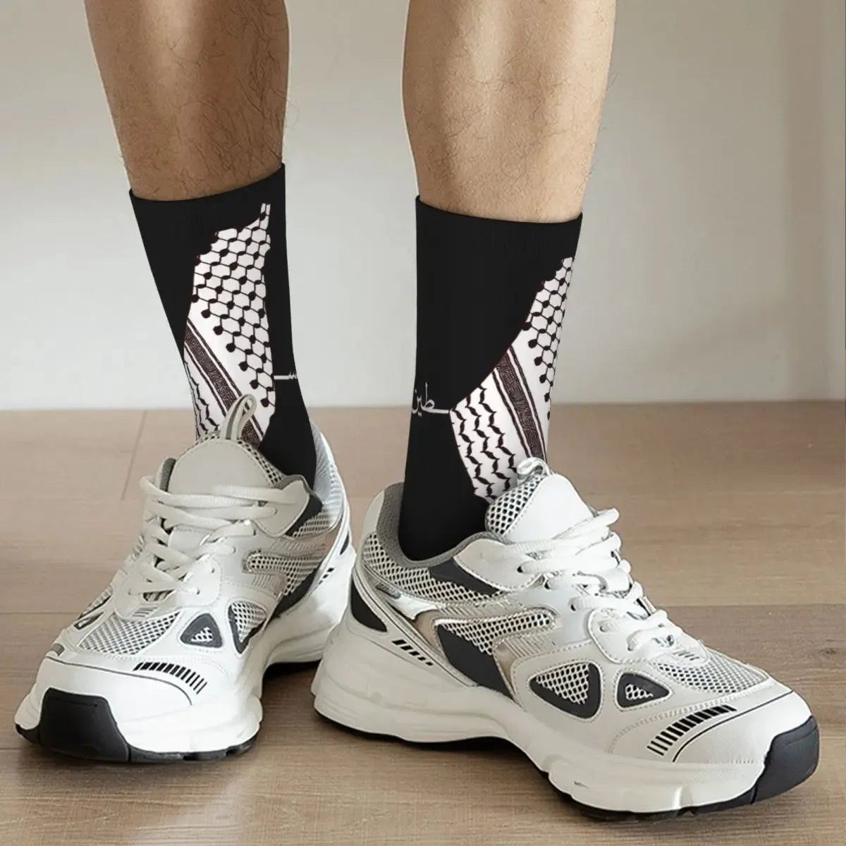 Keffiyeh Palestine Map Socks Hiking 3D Print Boy Girls Mid-calf Sock