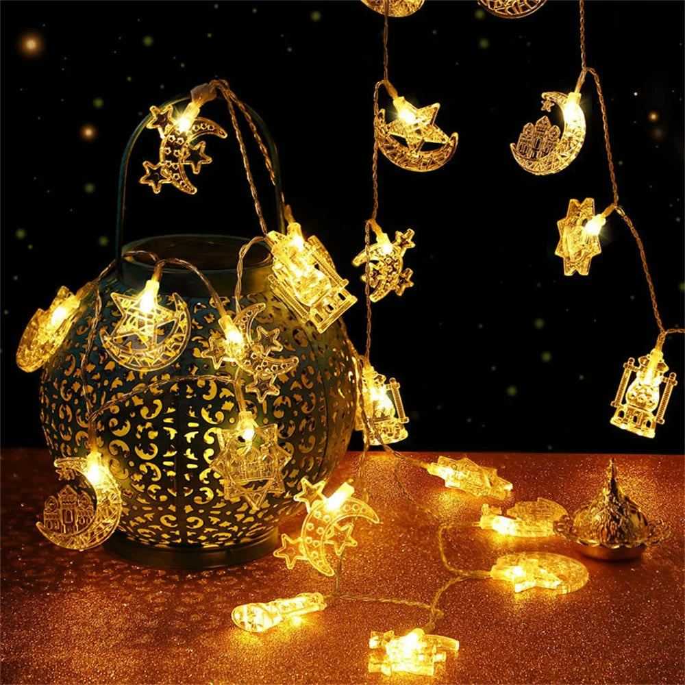 1.5M 10led Eid Mubarak Star Moon Led String Lights Ramadan Kareem Decoration for Home 2025 Islamic Muslim Festival Party Supplie