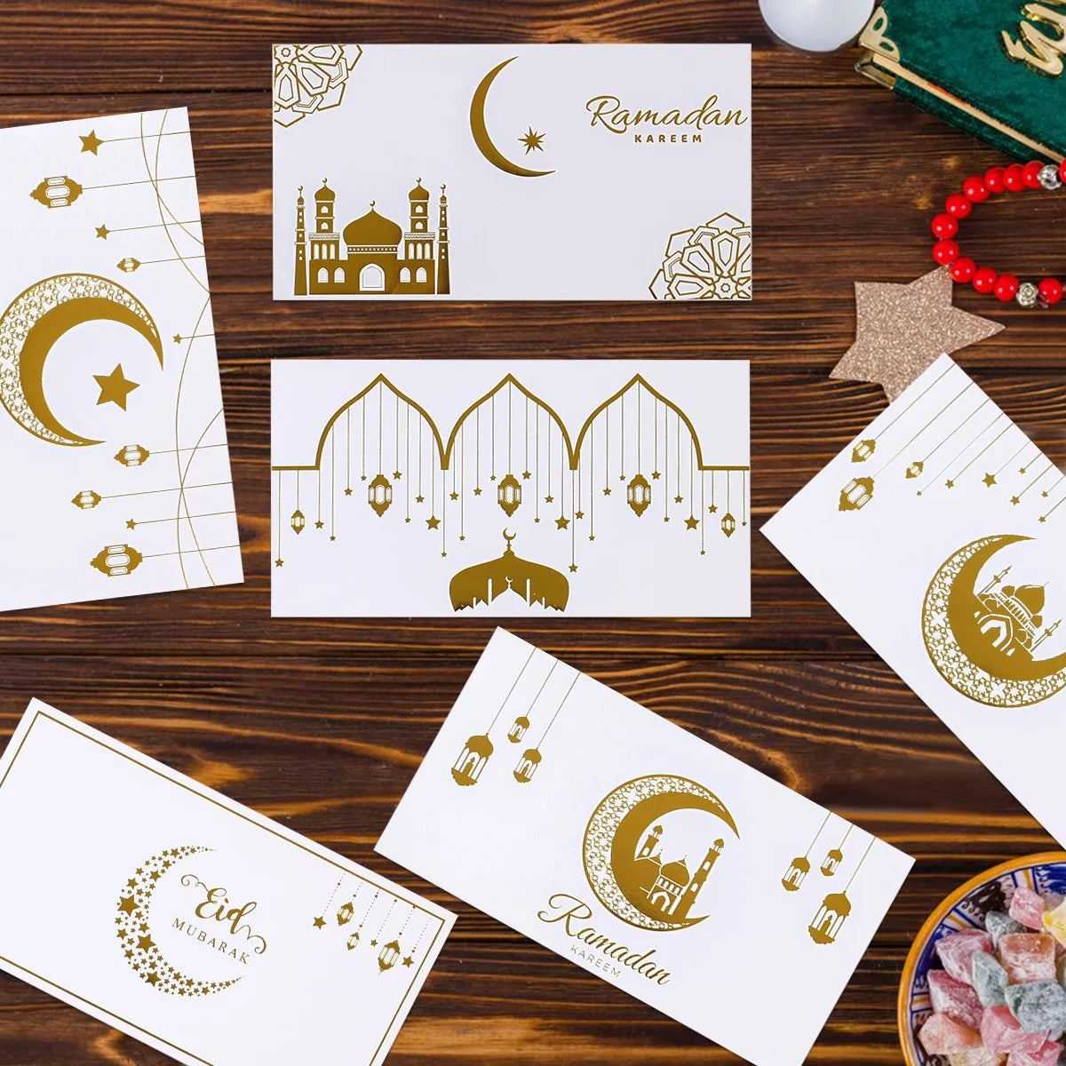 12Pcs Eid Mubarak Money Envelopes Gift Card Holder Ramadan Mubarak Decor 2025 Islamic Muslim Eid Al-fitr Invitation Supplies