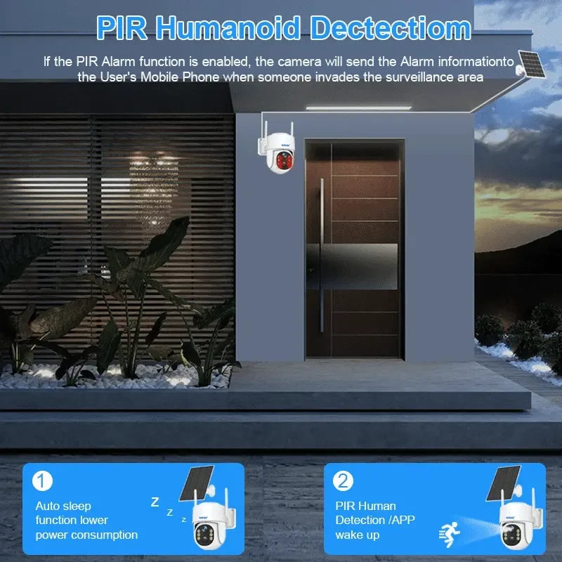 Smar 2/4MP WiFI Solar Camera 4G Sim Card Outdoor Camara PIR Human Detection Surveillance Camera PTZ Security Protection Monitor