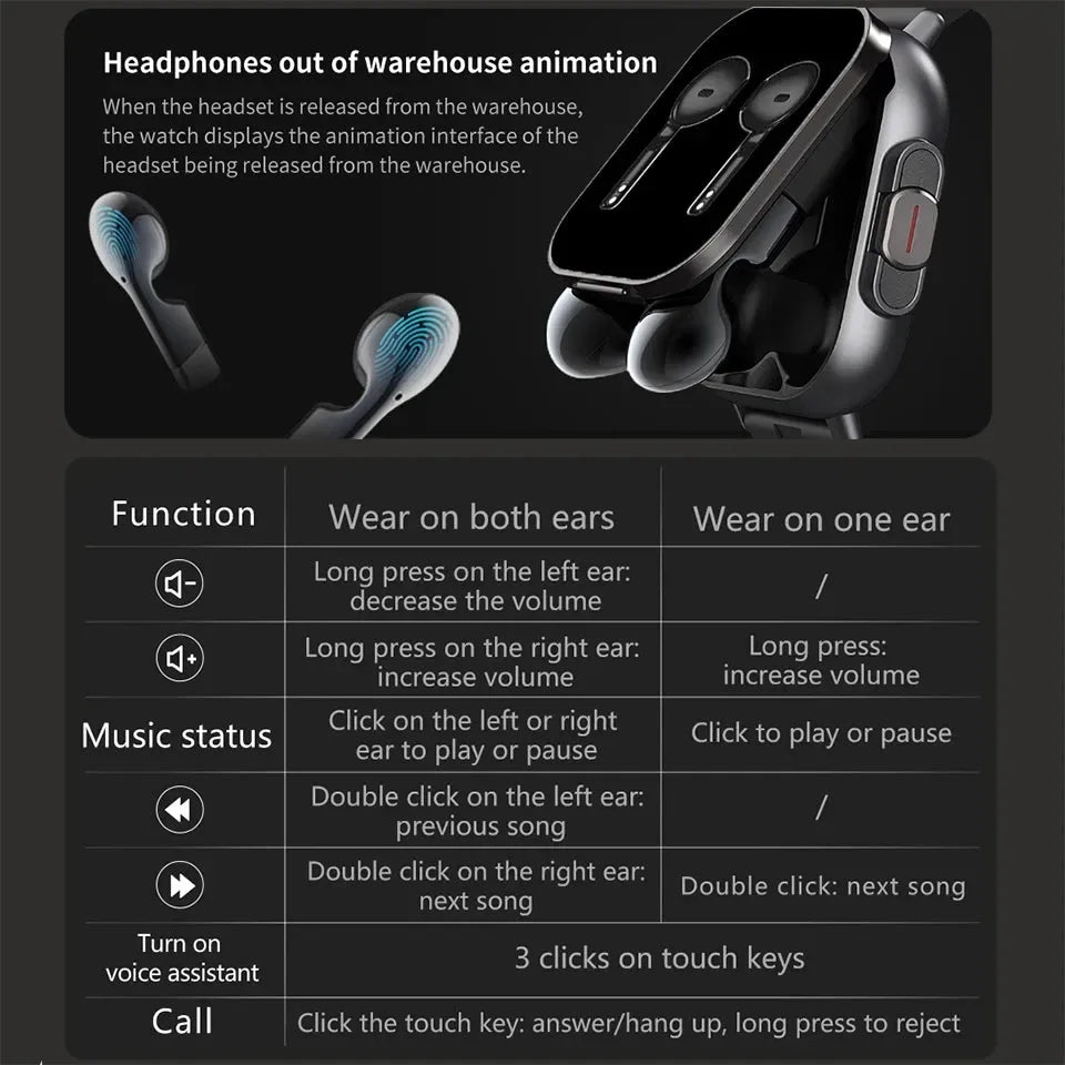 New TWS 2 in 1 Smartwatch D8 Sports Watch Bluetooth Headset Calling Watch Men Health Monitoring ENC Women Wristwatch With Earbud