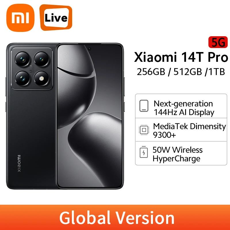 Xiaomi 14T Pro 5G Global Version Smartphone 144Hz AMOLED Display MTK Dimensity 9300+ NFC 50MP Leica Camera 120W HyperCharge