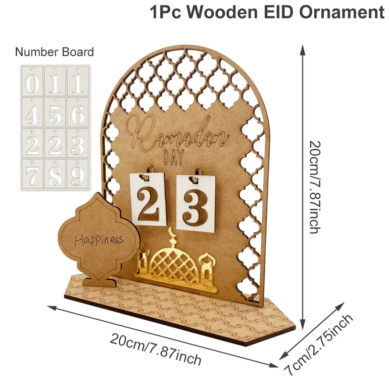 Ramadan Wooden Countdown Calendar Ornament 2025 Eid Mubarak Ramadan Decoration for Home Eid Al Adha Islamic Muslim Party Decor