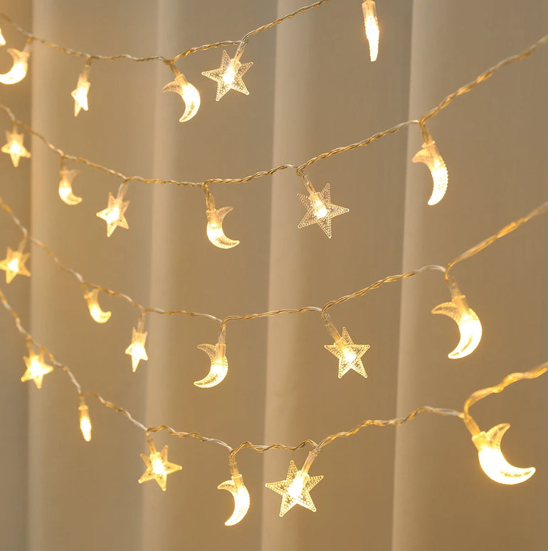 EID Mubarak LED String Lights Islam Muslim Festival Party Moon Star String Lights Ramadan Decoration 2025 for Home Al-Fitr Gifts