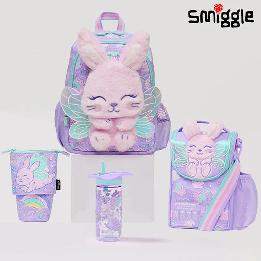 Genuine Australian Smiggle School Bag Purple Angel Rabbit Medium Children's Backpack Water Cup Retractable Pen Bag Student Gift