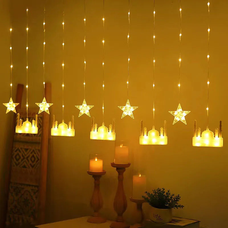 Eid al-Fitr Mubarak Star Moon Light String LED Night Lamp Window Fairy Light for Home Islamic Muslim Ramadan Indoor Decoration