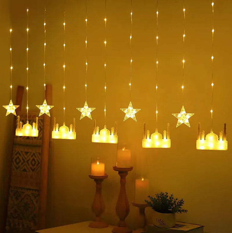 Eid al-Fitr Mubarak Star Moon Light String LED Night Lamp Window Fairy Light for Home Islamic Muslim Ramadan Indoor Decoration