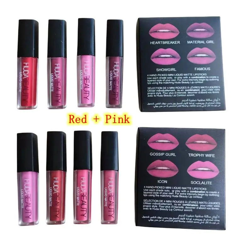 Nude Pink Red Liquid Matte Lip Gloss Kit Waterproof Lip Glaze Tint Non-stick Non-Fading Lipstick Lip Makeup Cosmetic Lip Care