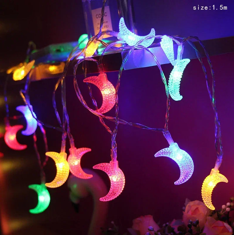 1.5m Eid Mubarak Moon Star Led Light String Happy Eid Mubarak Party 2025 Ramadan Kareem Parti DIY Home Muslim Party Decor