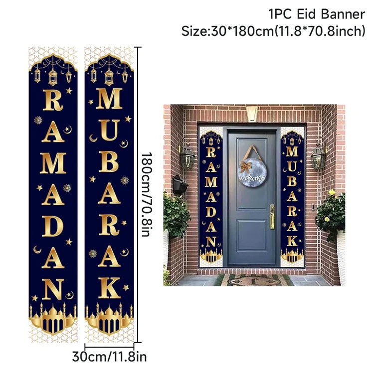 Ramadan Decoration 2025 Door Banner EID Mubarak Decor for Home Porch Banner Ramadan Kareem Islamic Muslim Party Eid Al-Fitr Gift