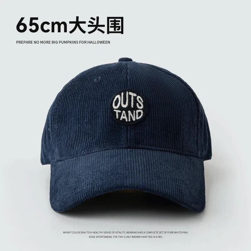 Big Head Baseball Caps for Men Corduroy Warmth Windproof Autumn Winter Embroidered Hat Women Snapback Cap Trucker Hat Gorras