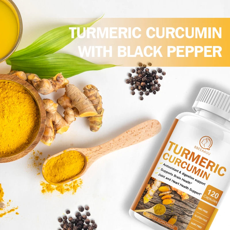 BBEEAAUU Black Pepper Turmeric Supplement 100mg Efficient and High-Quality Joints Health Supplements Non Genetically Modified