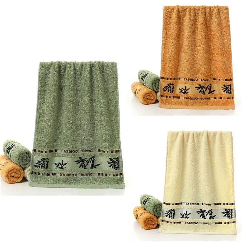 Set of 3 Thicker Bamboo Green Bath Beach Towel Set for Adults Face Hand Sport Towels Bathroom 35cmX75cm*2pcs And 70cmx140cm*1pcs