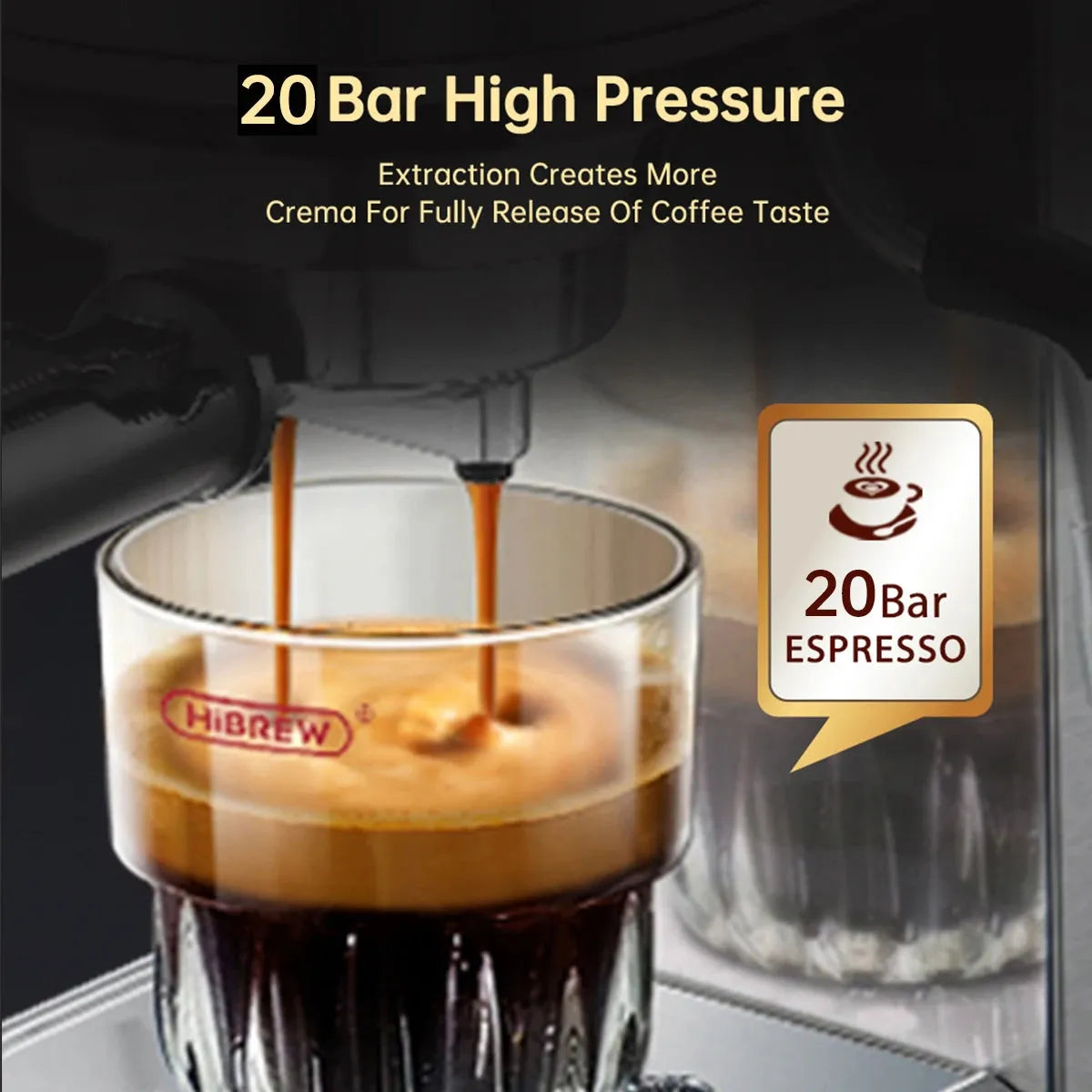 HiBREW Coffee Maker Cafetera 20 Bar Inox Semi Automatic Super Slim ESE POD& Powder Espresso Cappuccino Machine Hot Water H11