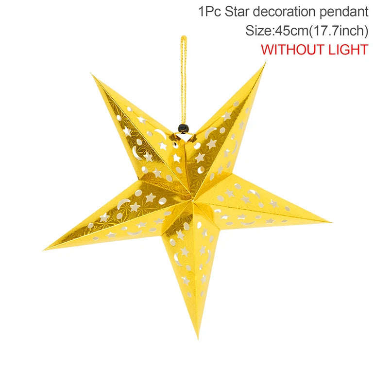 Hollow Star Hanging Pendant Eid Mubarak Ramadan Kareem Decoration Lantern 2024 Islamic Muslim Party Supplies Christmas Birthday