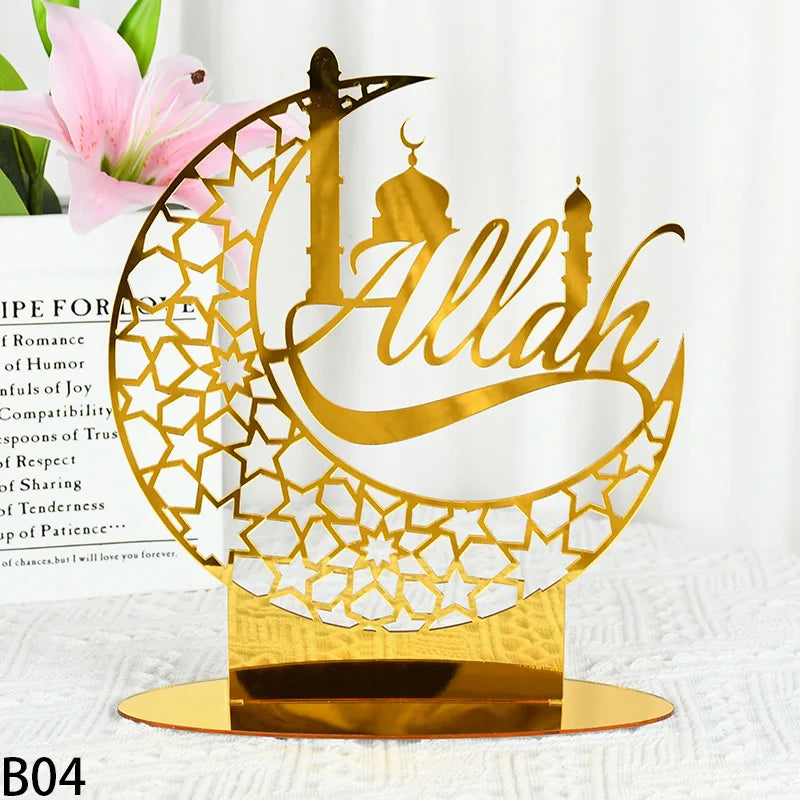 Eid Mubarak Table Ornaments Gold Star Moon Ramadan Kareem Home Decoration 2024 Islamic Muslim Home Party Decor Eid Al-fitr Gifts