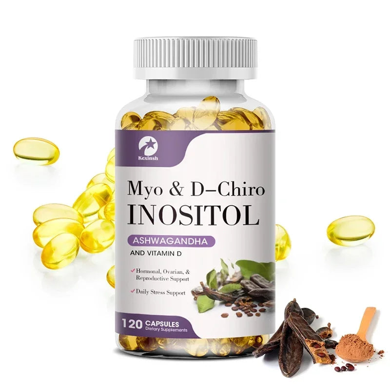 Myo-Inositol & D-Chiro Inositol Capsules 120 Vegan Capsules, Ideal Dosage for 40:1 Ratio Ovarian Health Balance Hormone