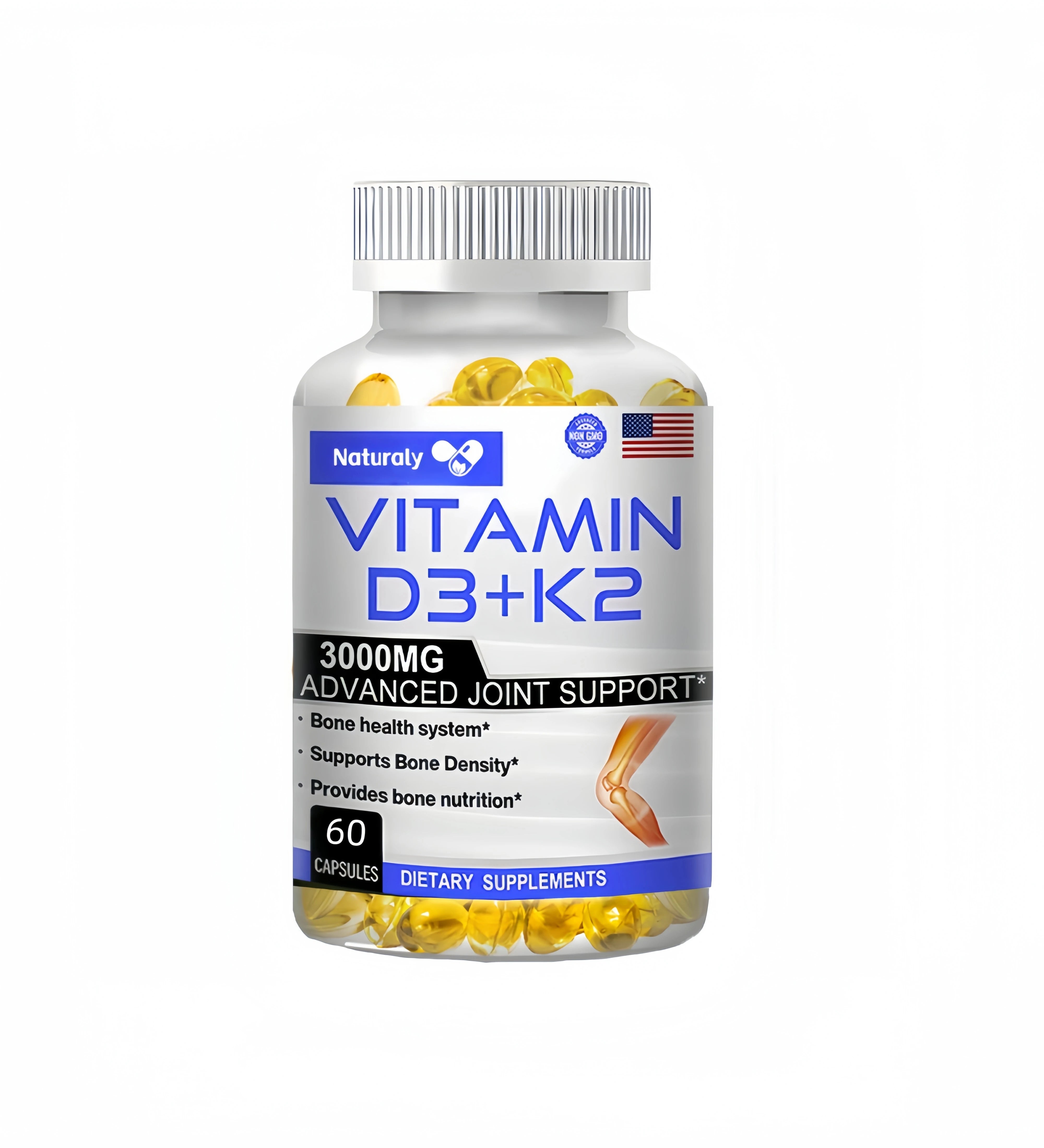 Vitamin D3+K2 Supplement to Support Joint, Bone and Immune Health Non-GMO formula easy-to-swallow vitamin D & K complex