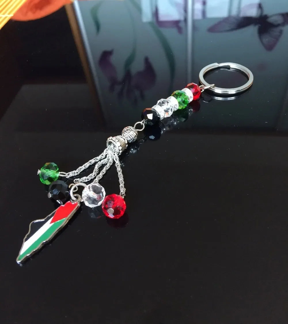 2Pc/Lot Palestinian Flag Keychain Key Ring Crystal Palestine Necklace Bracelet Car Sticker Map Palestina Keyring Phone Case