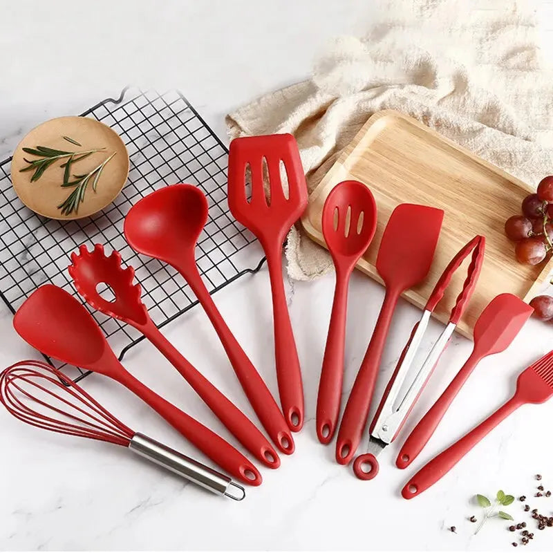 10 PCS Silicone Cookware Set Kitchen Cooking Tools Baking Tools Tableware Silicone Shovel Spoon Scraper Kitchen Accessories