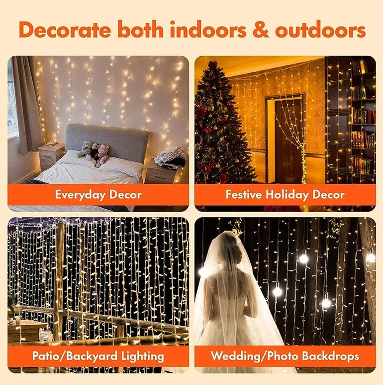 3M LED Curtain String Lights Fairy Decoration USB Holiday Garland Lamp 8 Mode For Home Garden Christmas Party New Year Wedding