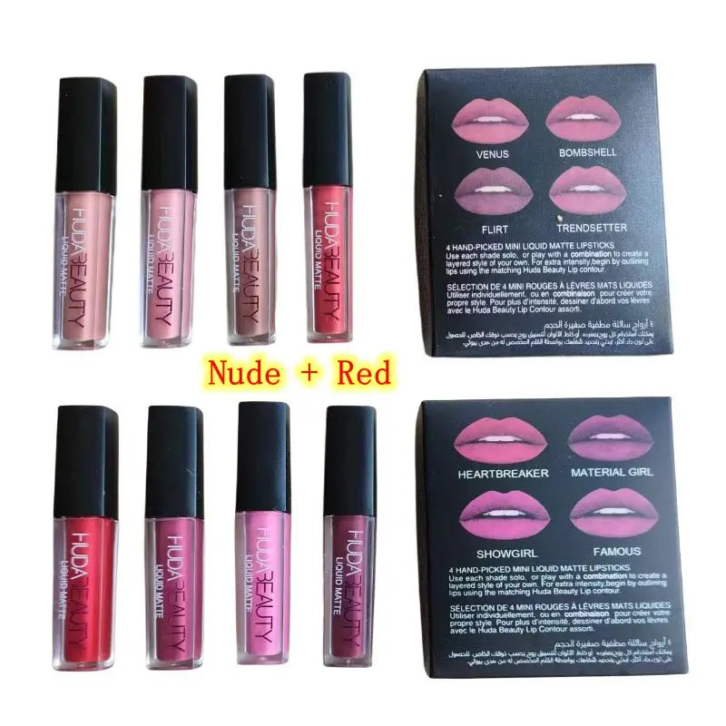 Nude Pink Red Liquid Matte Lip Gloss Kit Waterproof Lip Glaze Tint Non-stick Non-Fading Lipstick Lip Makeup Cosmetic Lip Care