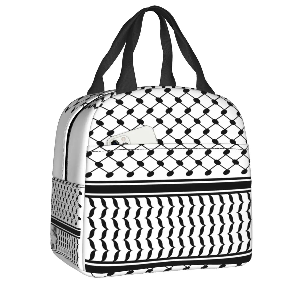 Custom Arabic Keffiyeh Traditional Pattern Insulated Lunch Bag for Work School Tatreez Embroidery Portable Thermal Bento Box