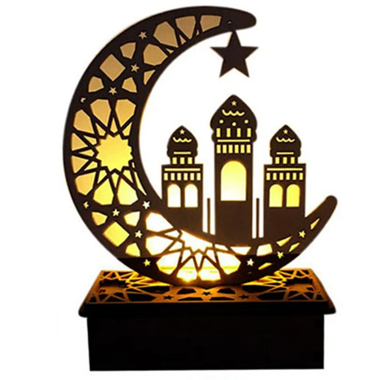 Ramadan Decoration For Home Eid al Fitr Moon Star LED Candle Lights Eid Mubarak Wooden Table Ornaments Islam Muslim Party Supply