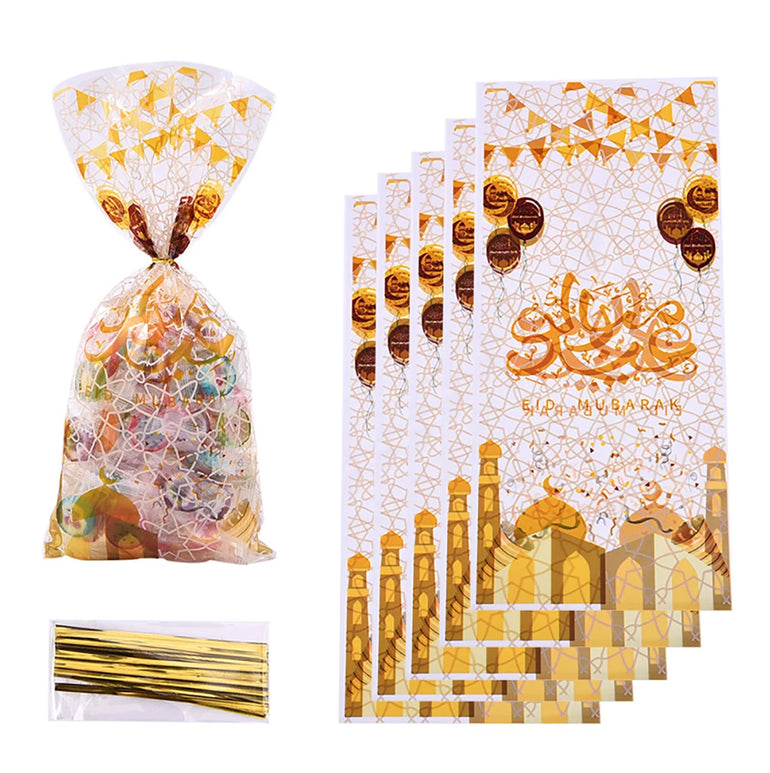 50/100pcs Ramadan Goodie Bags,Eid Mubarak Sweets Bags,Eid Gifts For Islamic Muslim,Eid Al-Fitr Candy Bags Ramadan Kareem Decor