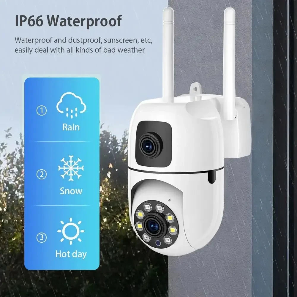 AIOOK WIFI Security Camera Outdoor Waterproof HD 4MP 2K Dual Lens Video Recorder Two-way Audio Intercom Night Vision IP CCTV