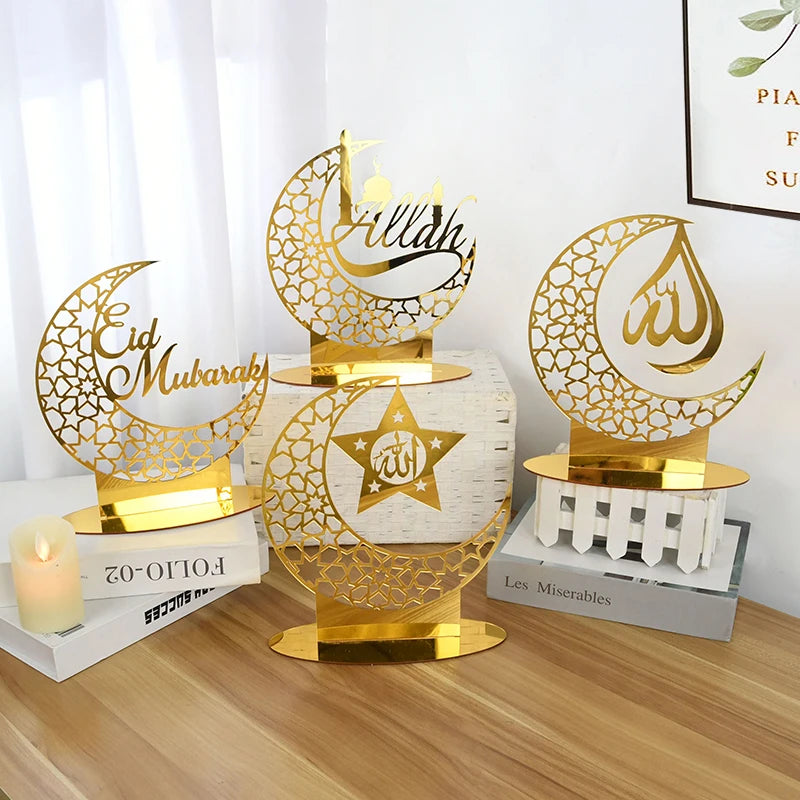 Eid Mubarak Table Ornaments Gold Star Moon Ramadan Kareem Home Decoration 2024 Islamic Muslim Home Party Decor Eid Al-fitr Gifts