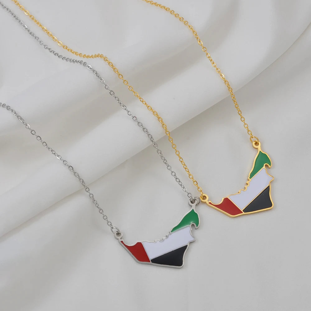 Anniyo United Arab Emirates Map Flag Necklaces for Women Girls UAE Jewelry @366521