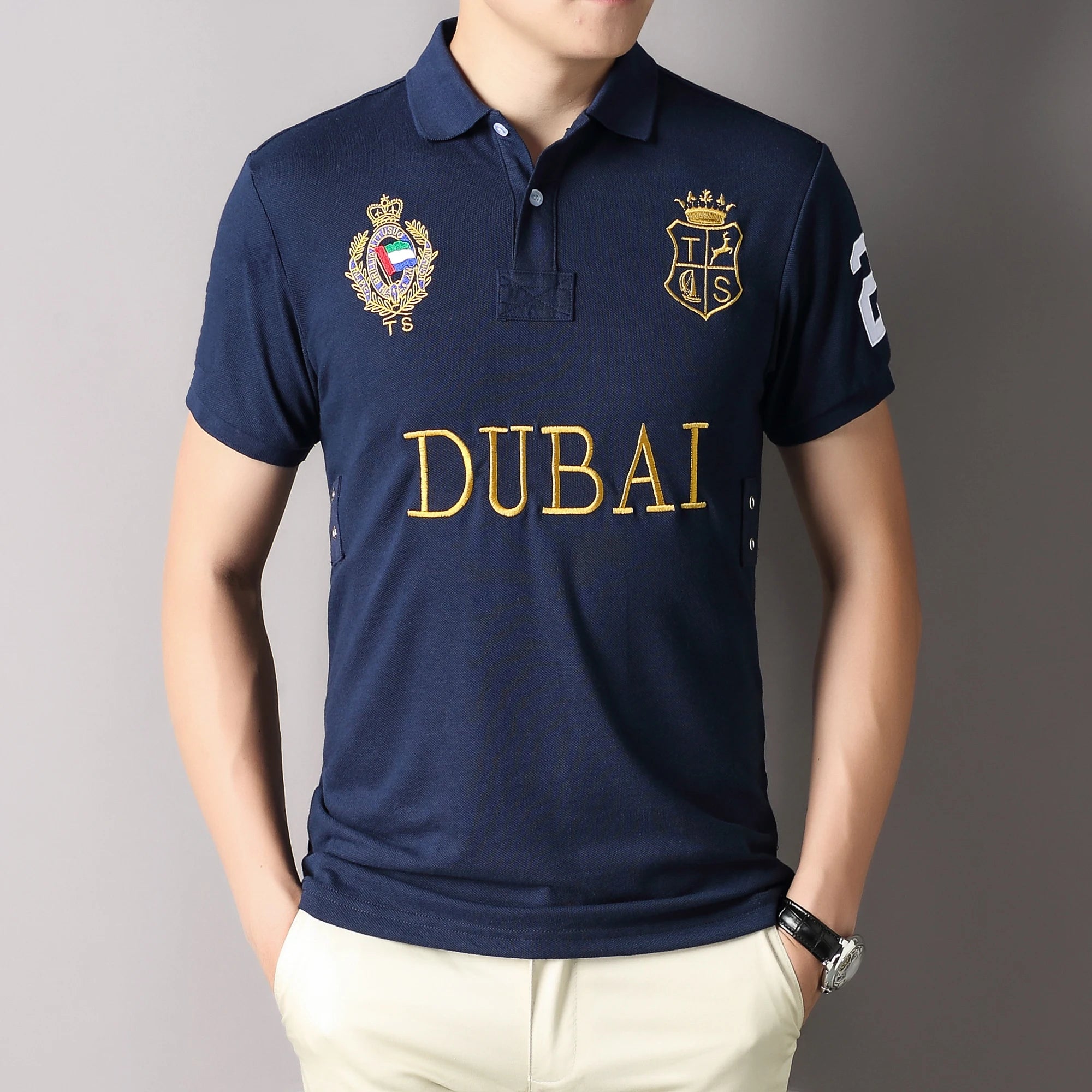 Men's polo shirt UAE Dubai short Royal casual  sport party high-end cotton embroidery luxury contrast color original design