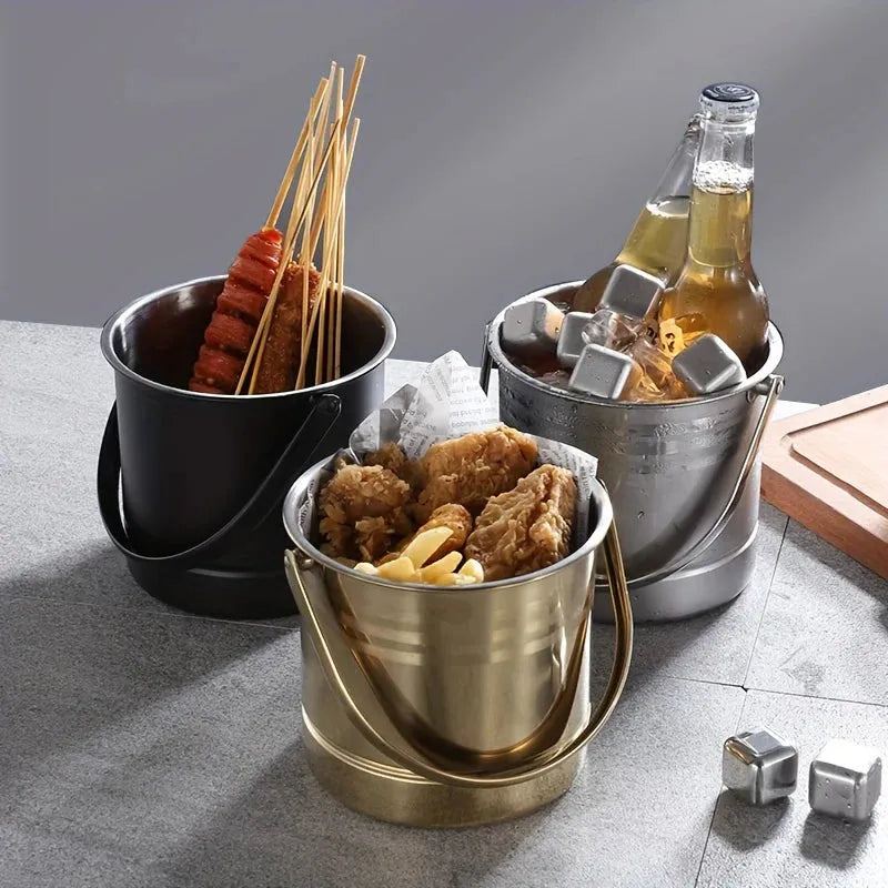 Stainless Steel Wine Beer Cooler Bucket For KTV Bar Kitchen Party Barware Champagne Wine Beer Bucket with Handle