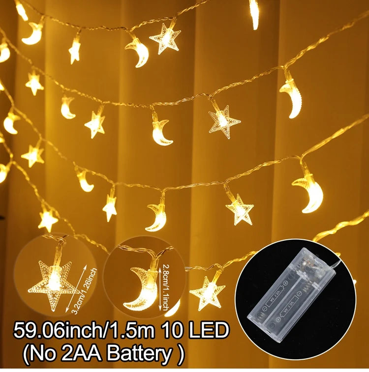 EID Mubarak LED String Lights Islam Muslim Party Moon Star String Lights Ramadan Kareem Decoration 2025 for Home Al-Fitr Gifts