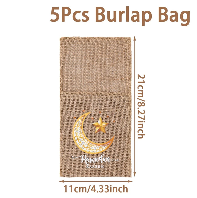 Ramadan Burlap Cutlery Pouch Eid Mubarak Decor for Home 2025 Table Decor Ramadan Kareem Islamic Muslim Party Eid Al-Fitr Gifts