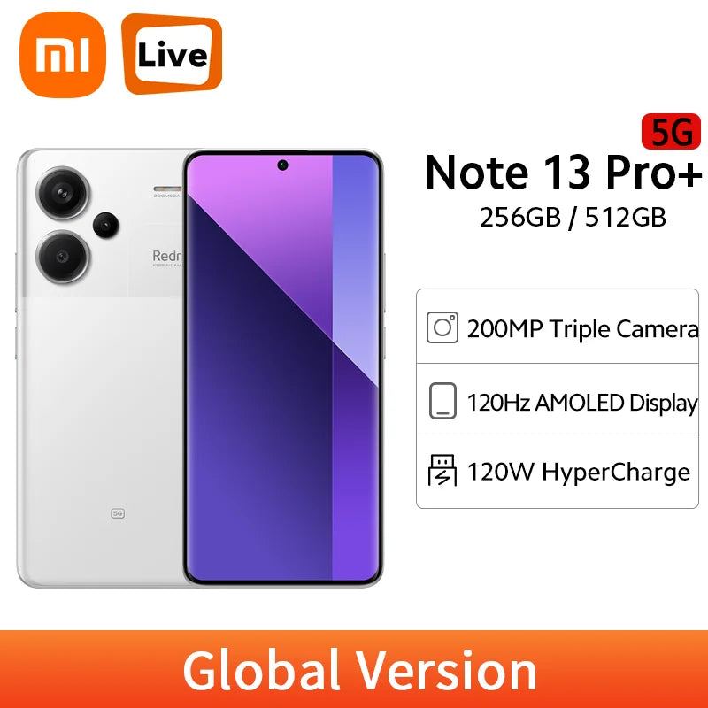 Xiaomi Redmi Note 13 Pro Plus Global Version 256GB/512GB Smartphone 200MP Triple Camera 120W HyperCharge 120Hz AMOLED MIUI 14