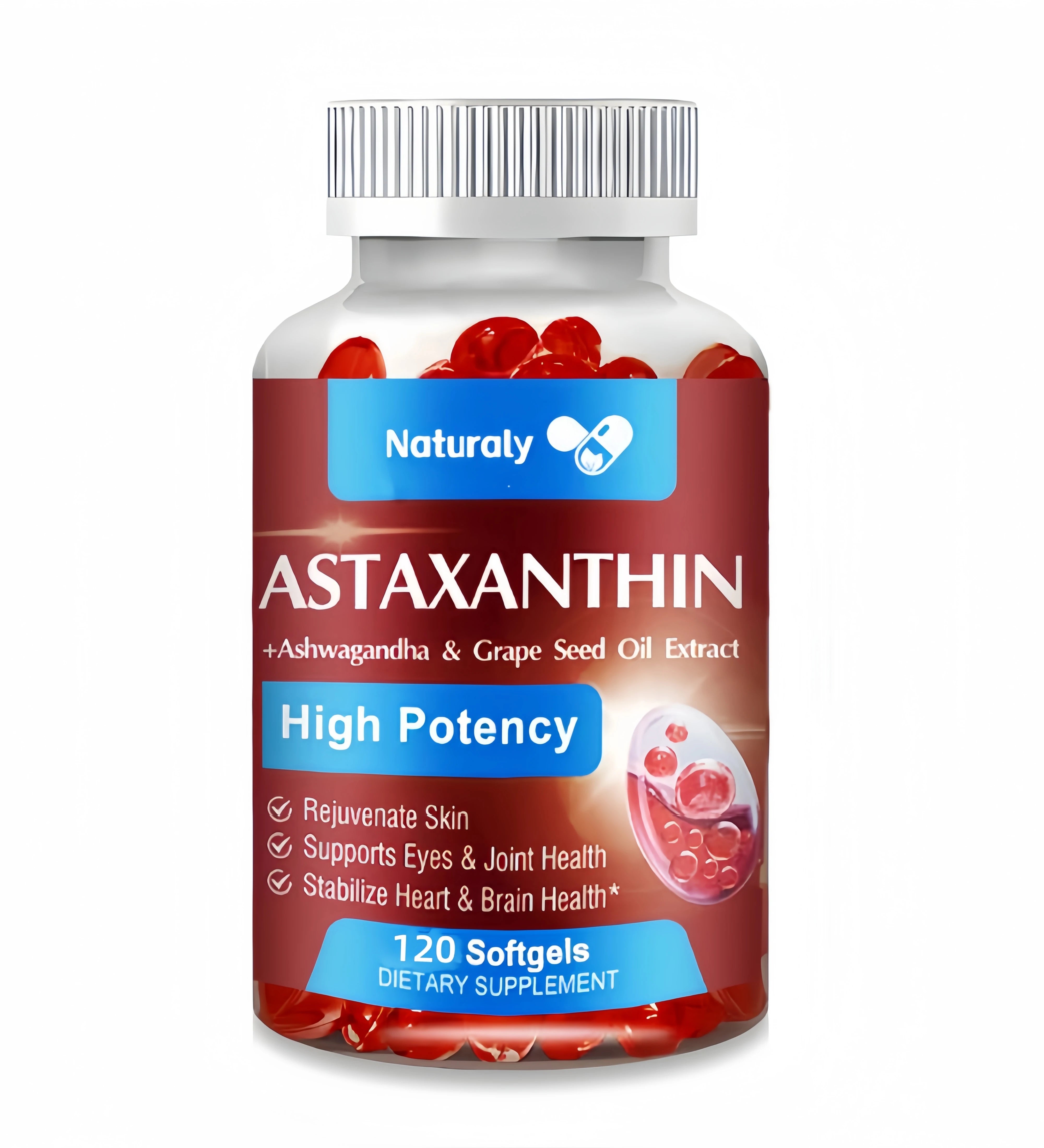 Astaxanthin Supplement with Grapeseed Oil, Ashwagandha Extract, Organic Coconut Oil, and MCT Oil for Joint Health and Immunity