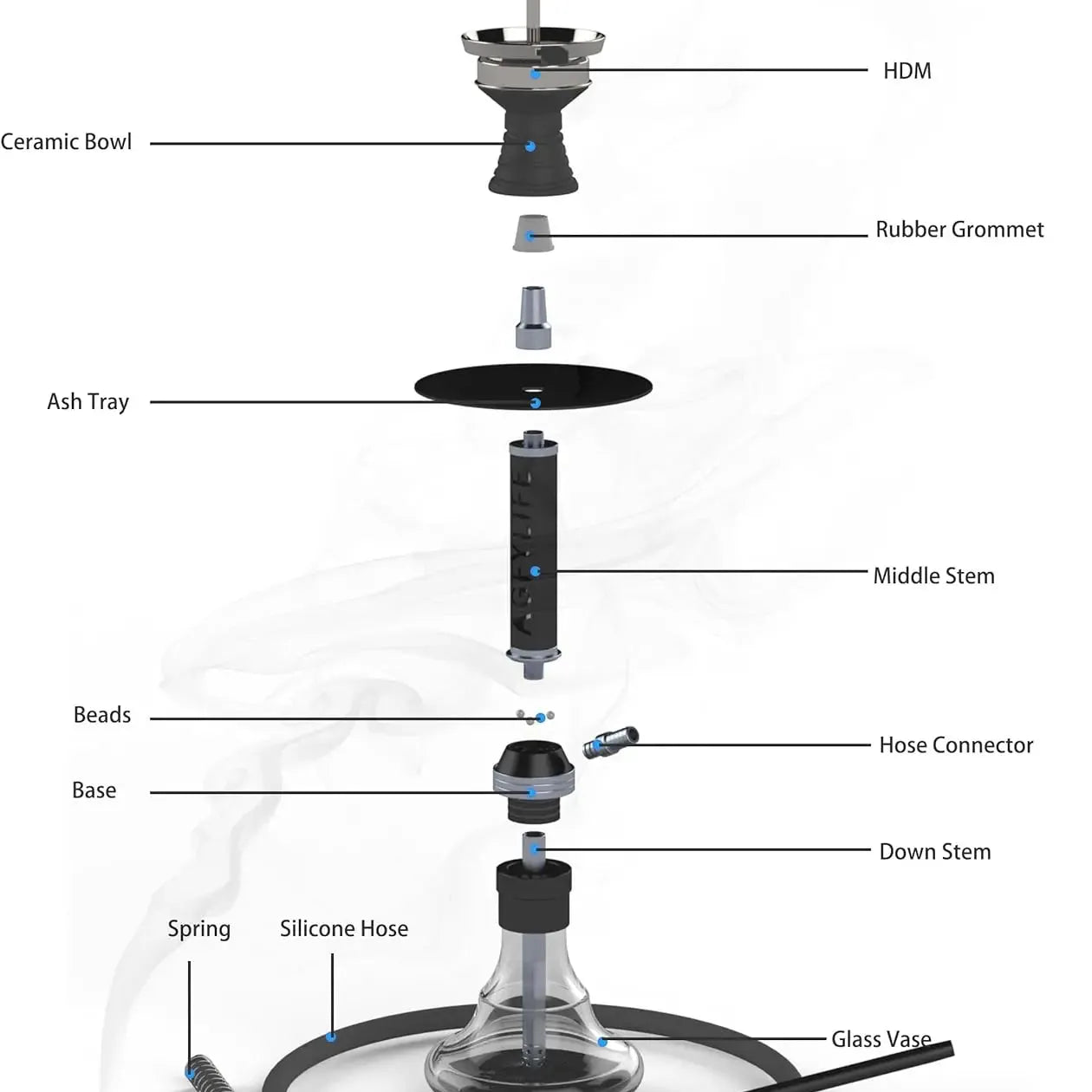 Hookah Set with Everything - AGFYLIFE 20" Black Aluminum Shisha Hookah Set Premium Modern Glass Hookah Complete Set