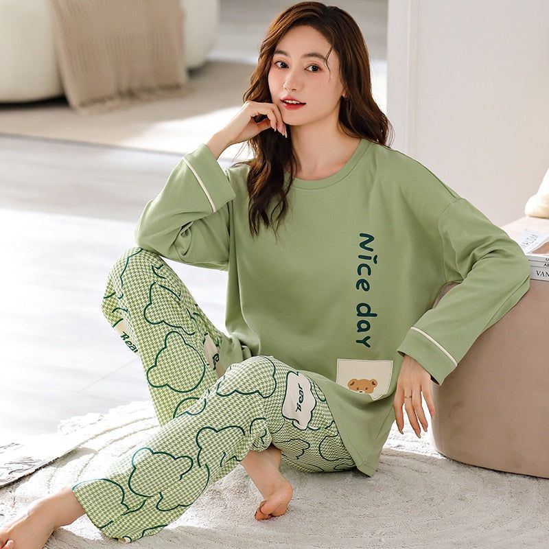 Pajamas for Women Long Sleeve + Pants O-neck Soft Pyjamas - Jointcorp