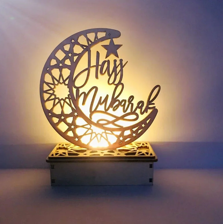 EID Mubarak Wooden Ornament Moon LED Candle Light Ramadan Decoration for Home Islamic Muslim Party Decoration Kareem Eid Al Adha