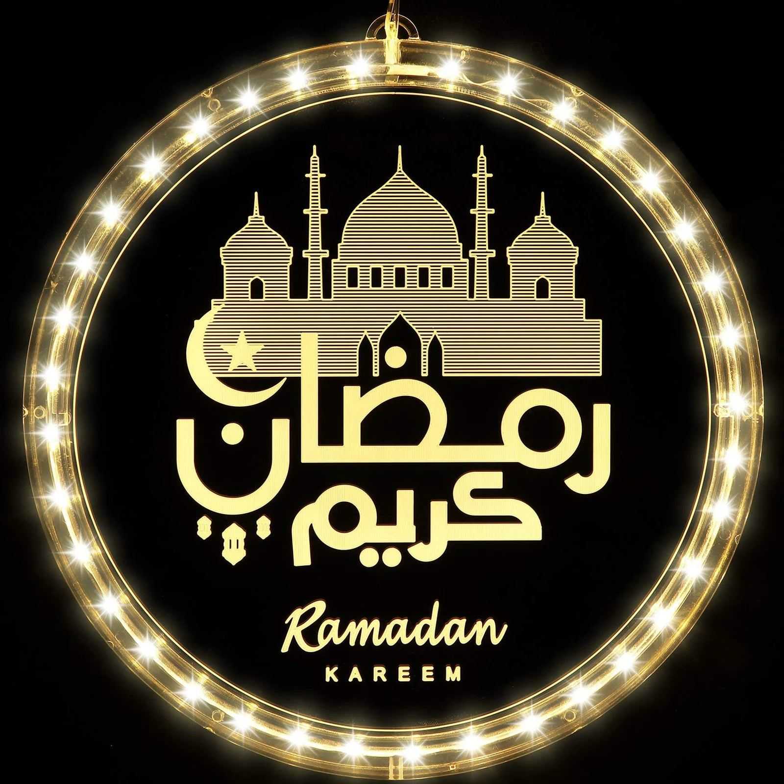 Eid Ramadan Decorative Window Lights Moon Star LED Lights Ramadan Lights Decorations for Eid Mubarak Xmas Eve Wall Pathway Patio