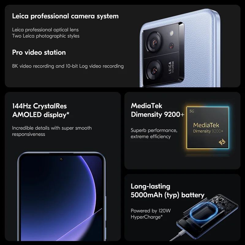 Global Version Xiaomi 13T Pro 256GB/512GB/1TB 144Hz AMOLED 50MP Leica Camera Xiaomi 120W HyperCharge IP68 Waterproof Smartphone