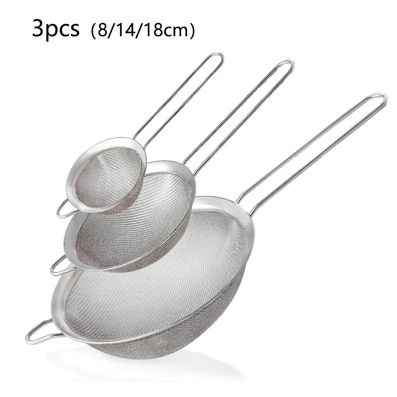 1/3/4Pcs/Set Stainless Steel Wire Fine Mesh Oil Strainer Flour Colander Sieve Sifter Pastry Baking Tools Kitchen Accessories