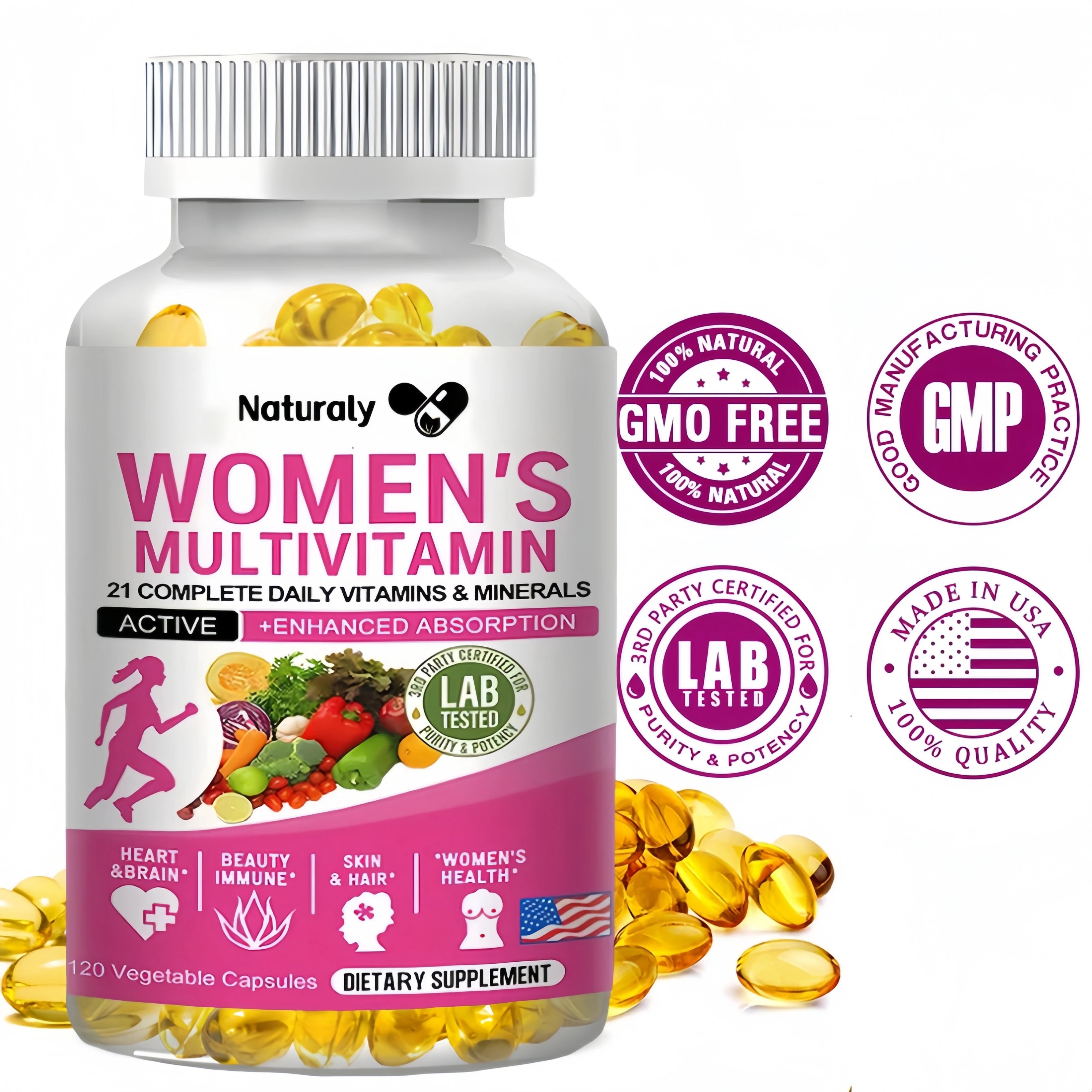 Multivitamin capsules contain a perfect blend of iron, biotin, calcium and zinc to support immune function and energy.